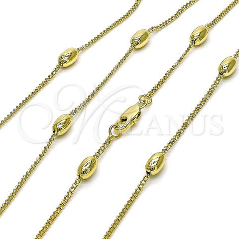 Oro Laminado Basic Necklace, Gold Filled Style Miami Cuban and Ball Design, Polished, Golden Finish, 04.213.0280.24