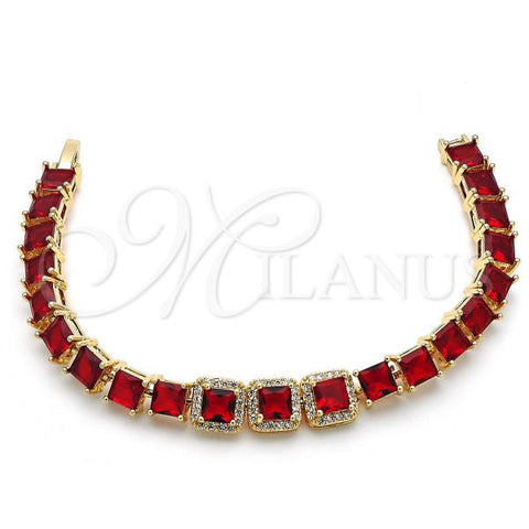 Oro Laminado Tennis Bracelet, Gold Filled Style with Garnet Cubic Zirconia and White Micro Pave, Polished, Golden Finish, 03.283.0366.07