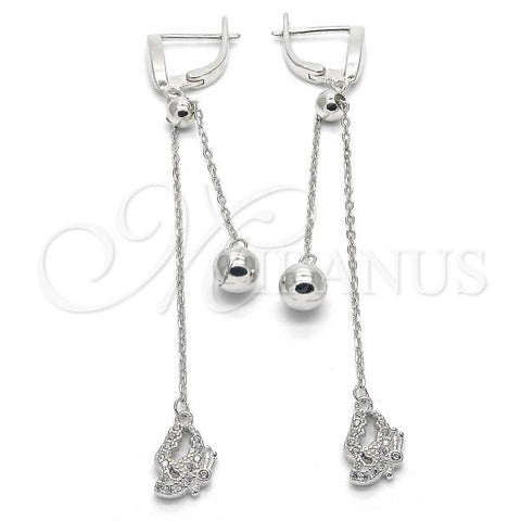 Sterling Silver Long Earring, with White Cubic Zirconia, Polished, Rhodium Finish, 02.186.0091