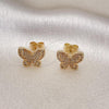 Oro Laminado Stud Earring, Gold Filled Style Butterfly Design, with White Micro Pave, Polished, Golden Finish, 02.283.0069