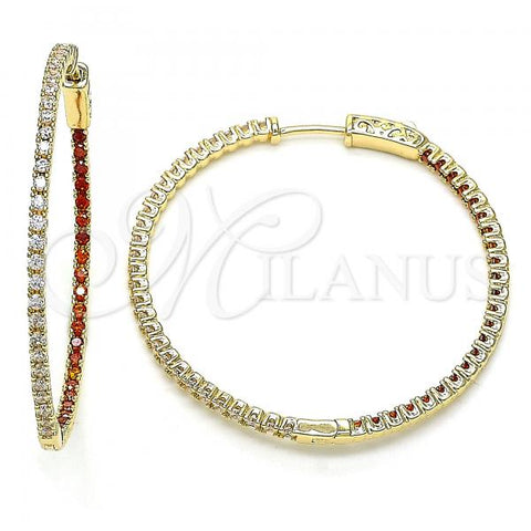 Oro Laminado Huggie Hoop, Gold Filled Style with Garnet and White Cubic Zirconia, Polished, Golden Finish, 02.156.0567.1.50