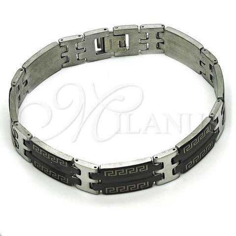 Stainless Steel Solid Bracelet, Greek Key Design, Polished, Two Tone, 03.114.0360.3.09