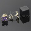 Oro Laminado Stud Earring, Gold Filled Style Flower Design, Purple Enamel Finish, Golden Finish, 02.64.0348 *PROMO*