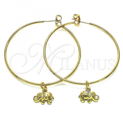 Oro Laminado Medium Hoop, Gold Filled Style Elephant Design, Polished, Golden Finish, 02.63.2739.50