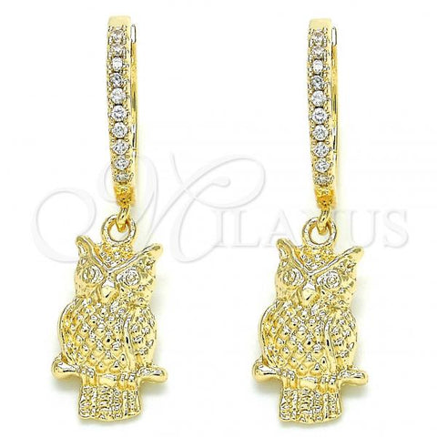 Oro Laminado Huggie Hoop, Gold Filled Style Owl Design, with White Cubic Zirconia, Polished, Golden Finish, 02.63.2668.20