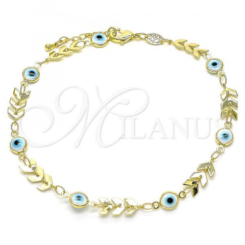 Oro Laminado Charm Anklet , Gold Filled Style Evil Eye Design, White Resin Finish, Golden Finish, 03.169.0006.10