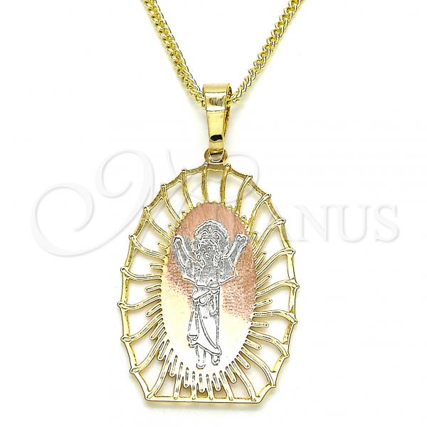 Oro Laminado Pendant Necklace, Gold Filled Style Divino Niño Design, Polished, Tricolor, 04.106.0044.20