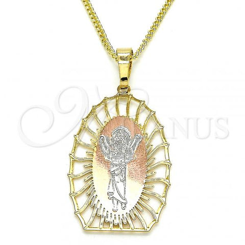 Oro Laminado Pendant Necklace, Gold Filled Style Divino Niño Design, Polished, Tricolor, 04.106.0044.20