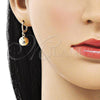 Oro Laminado Dangle Earring, Gold Filled Style Ball Design, Polished, Golden Finish, 02.196.0122