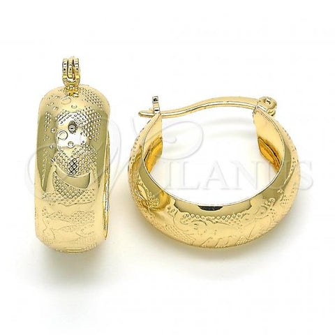 Oro Laminado Small Hoop, Gold Filled Style Owl and Elephant Design, Polished, Golden Finish, 02.106.0032.20