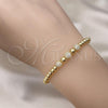 Oro Laminado Individual Bangle, Gold Filled Style Ball Design, with White Micro Pave, Polished, Golden Finish, 07.228.0007