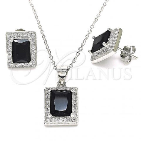 Sterling Silver Earring and Pendant Adult Set, with Black Cubic Zirconia and White Micro Pave, Polished, Rhodium Finish, 10.175.0076.4
