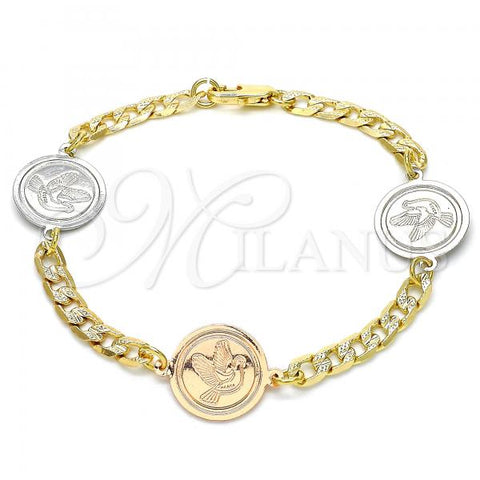 Oro Laminado Fancy Bracelet, Gold Filled Style Bird Design, Polished, Two Tone, 03.63.2056.08