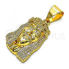 Oro Laminado Religious Pendant, Gold Filled Style Jesus Design, with White Micro Pave, Polished, Golden Finish, 05.342.0115