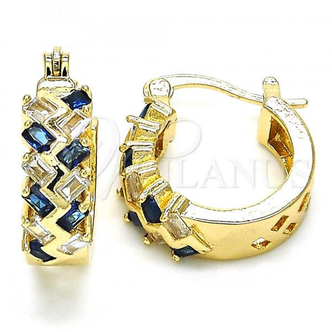 Oro Laminado Small Hoop, Gold Filled Style with Sapphire Blue and White Cubic Zirconia, Polished, Golden Finish, 02.210.0296.2.15