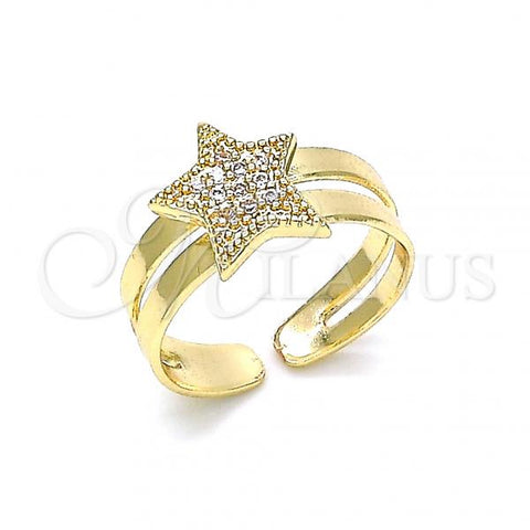 Oro Laminado Baby Ring, Gold Filled Style Star Design, with White Micro Pave, Polished, Golden Finish, 01.233.0019 (One size fits all)