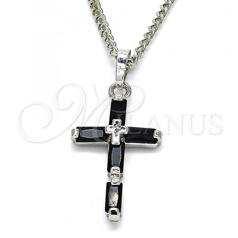 Rhodium Plated Pendant Necklace, Cross Design, with Black Cubic Zirconia, Polished, Rhodium Finish, 04.284.0015.6.22