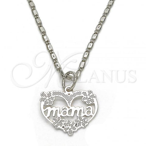 Rhodium Plated Pendant Necklace, Mom and Flower Design, Polished, Rhodium Finish, 04.106.0027.1.20