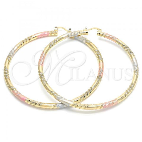 Oro Laminado Extra Large Hoop, Gold Filled Style Diamond Cutting Finish, Tricolor, 02.170.0228.2.80