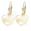 Oro Laminado Dangle Earring, Gold Filled Style Heart Design, Golden Finish, 5.110.013