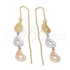 Oro Laminado Long Earring, Gold Filled Style Greek Key Design, Diamond Cutting Finish, Tricolor, 5.118.006