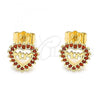 Oro Laminado Stud Earring, Gold Filled Style Mom and Heart Design, with Garnet Micro Pave, Polished, Golden Finish, 02.156.0627.1