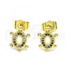 Oro Laminado Stud Earring, Gold Filled Style Turtle Design, with Multicolor Micro Pave, Polished, Golden Finish, 02.284.0045