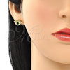 Oro Laminado Stud Earring, Gold Filled Style Evil Eye Design, with Black Cubic Zirconia, Polished, Golden Finish, 02.341.0028.1