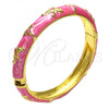 Oro Laminado Individual Bangle, Gold Filled Style Elephant and Flower Design, Pink Enamel Finish, Golden Finish, 07.246.0010.05 (10 MM Thickness, Size 5 - 2.50 Diameter)