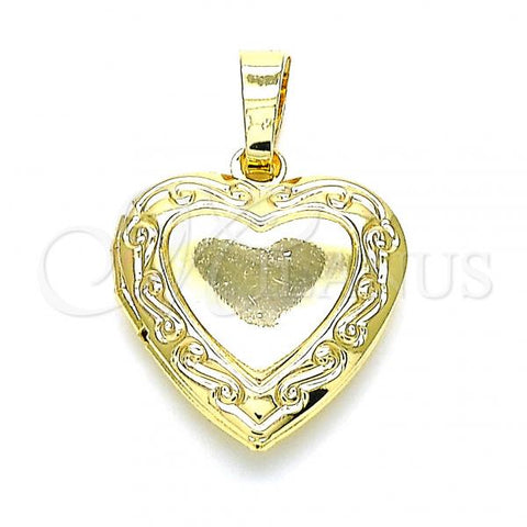 Oro Laminado Locket Pendant, Gold Filled Style Heart Design, Polished, Golden Finish, 05.117.0001