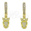 Oro Laminado Huggie Hoop, Gold Filled Style Owl Design, with White Micro Pave, Polished, Golden Finish, 02.368.0007.15