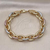 Oro Laminado Fancy Bracelet, Gold Filled Style Rolo Design, Diamond Cutting Finish, Tricolor, 03.331.0221.1.09