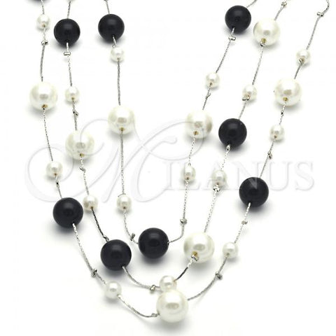 Rhodium Plated Fancy Necklace, with Black Pearl, Polished, Rhodium Finish, 04.321.0025.3.30