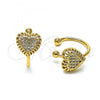 Oro Laminado Earcuff Earring, Gold Filled Style Heart Design, with White Micro Pave, Polished, Golden Finish, 02.213.0395