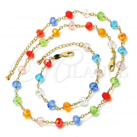 Oro Laminado Necklace and Bracelet, Gold Filled Style with Multicolor Opal, Polished, Golden Finish, 06.63.0167
