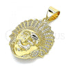 Oro Laminado Fancy Pendant, Gold Filled Style with White Micro Pave, Polished, Golden Finish, 05.342.0052