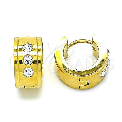 Stainless Steel Huggie Hoop, with White Crystal, Polished, Golden Finish, 02.384.0015.12