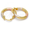 Oro Laminado Small Hoop, Gold Filled Style Hollow Design, Diamond Cutting Finish, Tricolor, 5.138.004.1.25