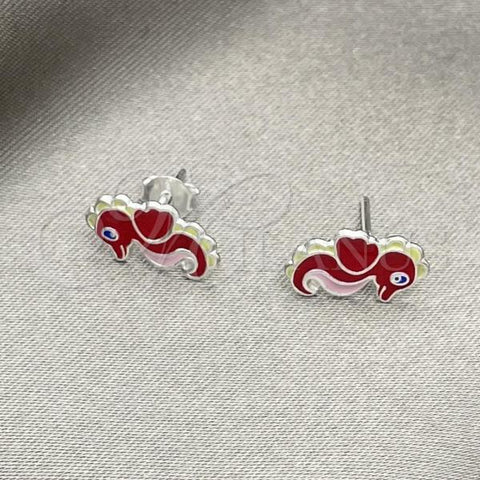 Sterling Silver Stud Earring, Seahorse Design, Red Enamel Finish, Silver Finish, 02.406.0011.01