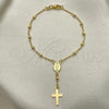 Oro Laminado Bracelet Rosary, Gold Filled Style San Benito Design, Polished, Golden Finish, 09.12.0001.19
