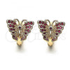 Oro Laminado Huggie Hoop, Gold Filled Style Butterfly Design, with Ruby Micro Pave, Polished, Golden Finish, 02.26.0286.2.15