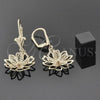 Oro Laminado Dangle Earring, Gold Filled Style Flower Design, Golden Finish, 81.007