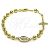 Oro Laminado Fancy Bracelet, Gold Filled Style Guadalupe and Crucifix Design, Polished, Golden Finish, 03.213.0360.08