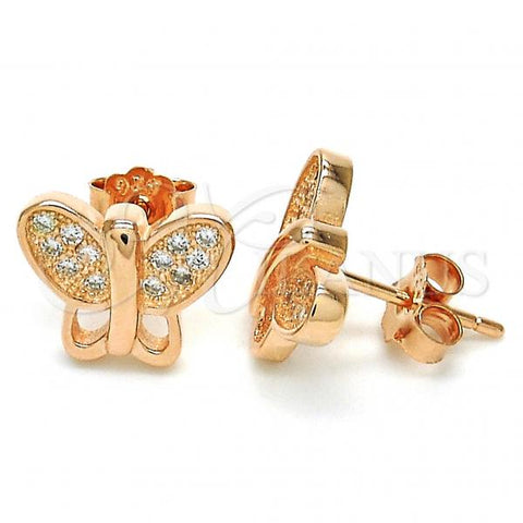 Sterling Silver Stud Earring, Butterfly Design, with White Micro Pave, Polished, Rose Gold Finish, 02.336.0113.1