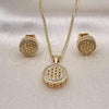 Oro Laminado Earring and Pendant Adult Set, Gold Filled Style with White Micro Pave, Polished, Golden Finish, 10.342.0138