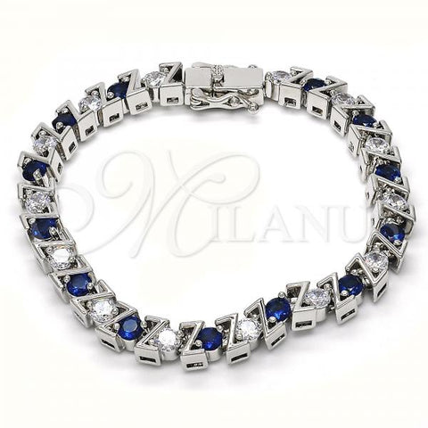 Rhodium Plated Tennis Bracelet, with Sapphire Blue and White Cubic Zirconia, Polished, Rhodium Finish, 03.210.0078.7.08