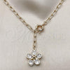 Oro Laminado Fancy Necklace, Gold Filled Style Flower Design, with White Cubic Zirconia, Polished, Golden Finish, 04.63.1439.20