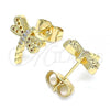 Oro Laminado Stud Earring, Gold Filled Style Dragon-Fly Design, with White Micro Pave, Polished, Golden Finish, 02.210.0465