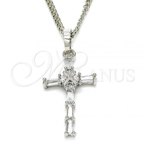 Rhodium Plated Pendant Necklace, Cross Design, with White Cubic Zirconia, Polished, Rhodium Finish, 04.284.0008.4.22