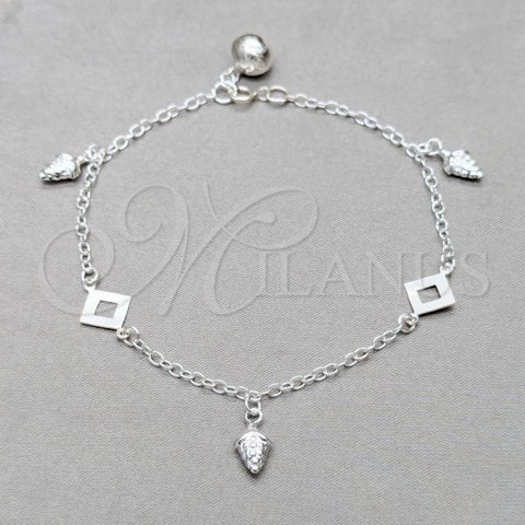 Sterling Silver Fancy Bracelet, Grape and Square Franco Design, Polished, Silver Finish, 03.409.0106.08
